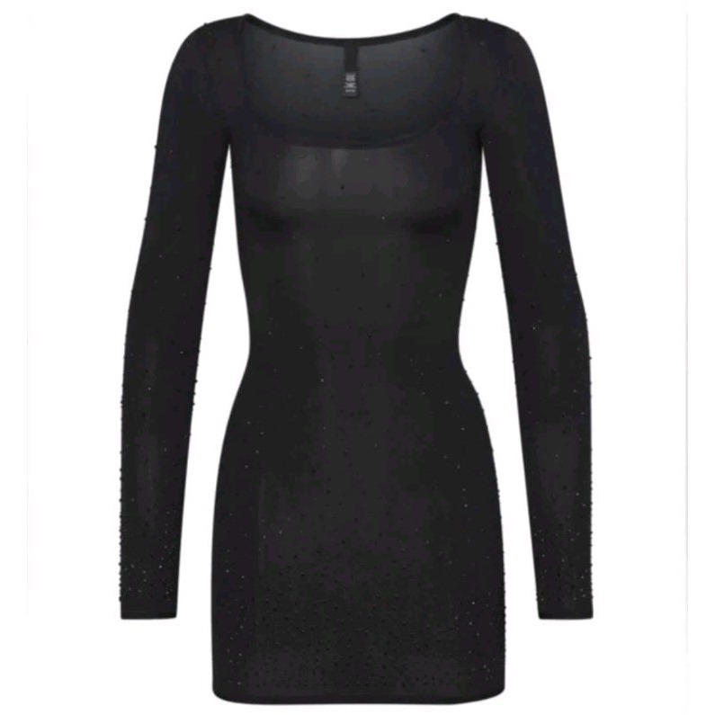 Skims Swarovski Jelly Sheer Intimate Dress S Black Rhinestones Boudoir Chic Rare